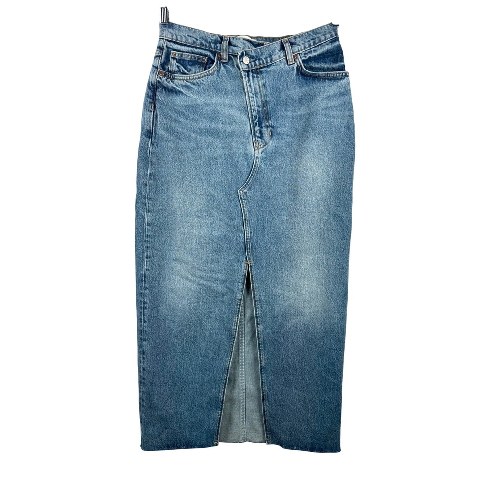 Reformation Nila Long Denim Skirt 29 Blue Maxi Slit Crossover boho Y2K